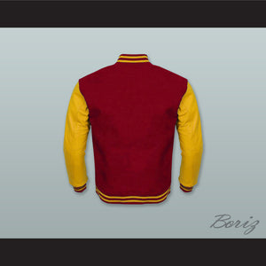 Dark Red Wool and Yellow Gold Lab Leather Varsity Letterman Jacket