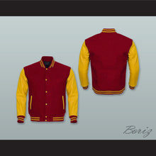 Load image into Gallery viewer, Dark Red Wool and Yellow Gold Lab Leather Varsity Letterman Jacket