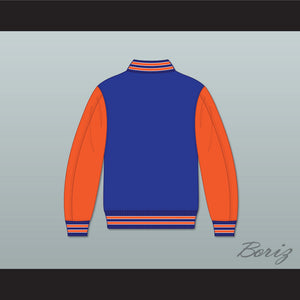 Reggie Ray John Hughes High School Wasps Blue and Orange Varsity Letterman Jacket-Style Sweatshirt