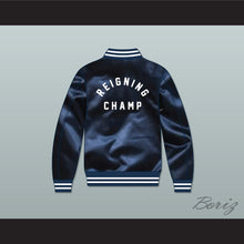 Load image into Gallery viewer, Reigning Champ Navy Blue Varsity Letterman Satin Bomber Jacket