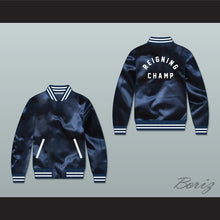 Load image into Gallery viewer, Reigning Champ Navy Blue Varsity Letterman Satin Bomber Jacket