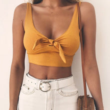 Load image into Gallery viewer, Ribbed Bow Tie Camisole Tank Tops Women Summer Basic Crop Top Streetwear Fashion 2018 Cool Girls Cropped Tees Camis