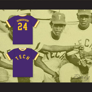 Ricky Henderson 24 Oakland Technical High School Bulldogs Purple Baseball Jersey 2