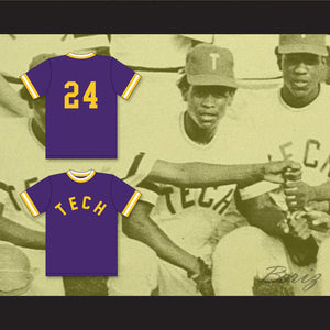 Ricky Henderson 24 Oakland Technical High School Bulldogs Purple Baseball Jersey 1