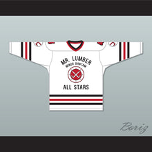 Load image into Gallery viewer, Riley Kozak 4 Mr. Lumber Minor Bantam All Stars White Hockey Jersey Hockey Night TV Movie