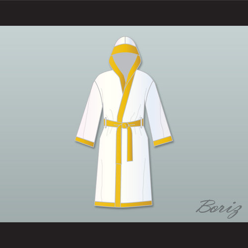 Roberto 'Hands of Stone' Duran White and Gold Satin Full Boxing Robe with Hood