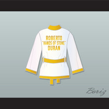 Load image into Gallery viewer, Roberto &#39;Hands of Stone&#39; Duran White and Gold Satin Half Boxing Robe