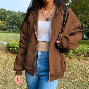 Rockmore Brown Hoodies Women'S Sweatshirts Hoodie Pocket  Jacket Harajuku Clothing Femme 2020 Autumn Hooded Zipper Top Korean