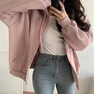 Rockmore Brown Hoodies Women'S Sweatshirts Hoodie Pocket  Jacket Harajuku Clothing Femme 2020 Autumn Hooded Zipper Top Korean