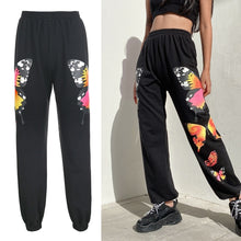 Load image into Gallery viewer, Rockmore Gothic Butterfly Lightning Print Sweatpants Women Casual Baggy Sports Joggers High Waisted Trousers Black Cargo Pants