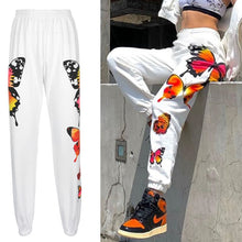 Load image into Gallery viewer, Rockmore Gothic Butterfly Lightning Print Sweatpants Women Casual Baggy Sports Joggers High Waisted Trousers Black Cargo Pants