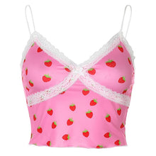 Load image into Gallery viewer, Rockmore Lace Camis Summer Tops For Women 2020 Strawberry Print Harajuku Korean Cute Low Cut Sexy Crop Tank Top Skinny Clubwear