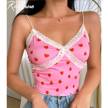 Load image into Gallery viewer, Rockmore Lace Camis Summer Tops For Women 2020 Strawberry Print Harajuku Korean Cute Low Cut Sexy Crop Tank Top Skinny Clubwear