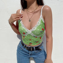 Load image into Gallery viewer, Rockmore Lace Patchwork Bow Y2K Cami Women Summer Sexy V-neck Spaghetti Strap Flower Printed Short Camisole Casual Nightclub Top