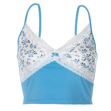 Load image into Gallery viewer, Rockmore Lace Patchwork Bow Y2K Cami Women Summer Sexy V-neck Spaghetti Strap Flower Printed Short Camisole Casual Nightclub Top