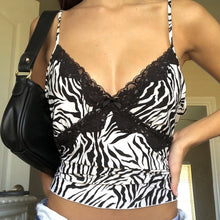 Load image into Gallery viewer, Rockmore Patchwork Lace Sexy Low Cut Tank Top Women Zebra Print Spaghetti Strap Crop Top Streetwear Cami V-Neck Club Party Y2k