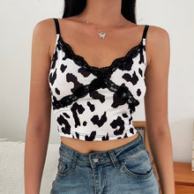 Load image into Gallery viewer, Rockmore Patchwork Lace Sexy Low Cut Tank Top Women Zebra Print Spaghetti Strap Crop Top Streetwear Cami V-Neck Club Party Y2k