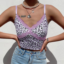 Load image into Gallery viewer, Rockmore Patchwork Lace Sexy Low Cut Tank Top Women Zebra Print Spaghetti Strap Crop Top Streetwear Cami V-Neck Club Party Y2k