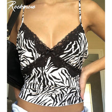 Load image into Gallery viewer, Rockmore Patchwork Lace Sexy Low Cut Tank Top Women Zebra Print Spaghetti Strap Crop Top Streetwear Cami V-Neck Club Party Y2k