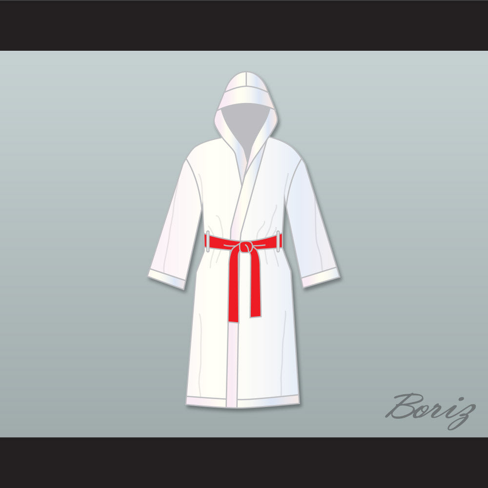 Rocky Balboa White Satin Full Boxing Robe with Hood