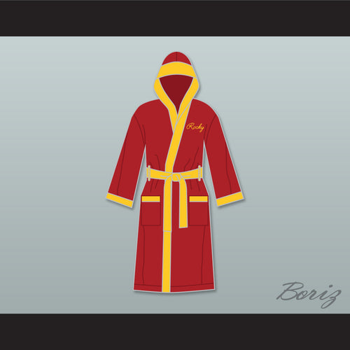 Rocky Italian Stallion Shamrock Meats Maroon Satin Full Boxing Robe with Hood