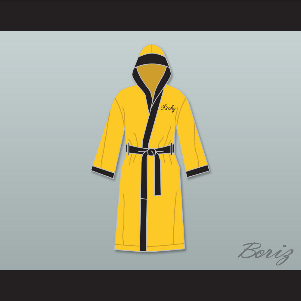 Rocky Balboa Italian Stallion Yellow Satin Full Boxing Robe with Hood