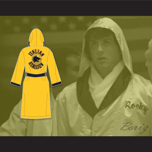 Rocky Italian Stallion Yellow Satin Full Boxing Robe with Hood