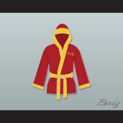 Rocky Italian Stallion Shamrock Meats Maroon Satin Half Boxing Robe with Hood