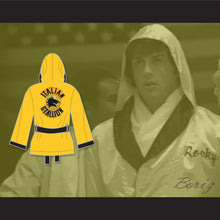 Load image into Gallery viewer, Rocky Balboa Italian Stallion Yellow Satin Half Boxing Robe with Hood