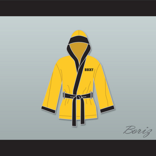 Rocky Italian Stallion Yellow Satin Half Boxing Robe with Hood