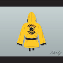 Load image into Gallery viewer, Rocky Italian Stallion Yellow Satin Half Boxing Robe with Hood