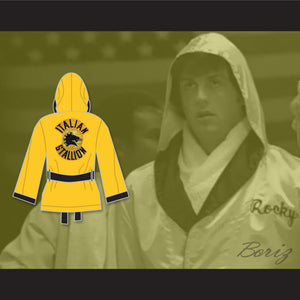 Rocky Italian Stallion Yellow Satin Half Boxing Robe with Hood
