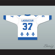 Load image into Gallery viewer, Roger Ladouceur 37 Le National de Québec White Hockey Jersey- Lance et compte (He Shoots, He Scores)