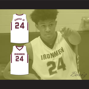 Ron Harper Jr 24 Don Bosco Preparatory High School Ironmen White Basketball Jersey 2