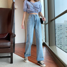 Load image into Gallery viewer, Ropa vaquera de cintura alta para mujer, ropa vaquera de pierna ancha, ropa de calle azul, Pantalones rectos Harajuku Vintage de calidad 2021