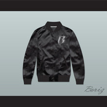 Load image into Gallery viewer, Ruff Ryders Entertainment Black Varsity Letterman Satin Bomber Jacket
