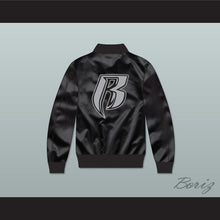 Load image into Gallery viewer, Ruff Ryders Entertainment Black Varsity Letterman Satin Bomber Jacket