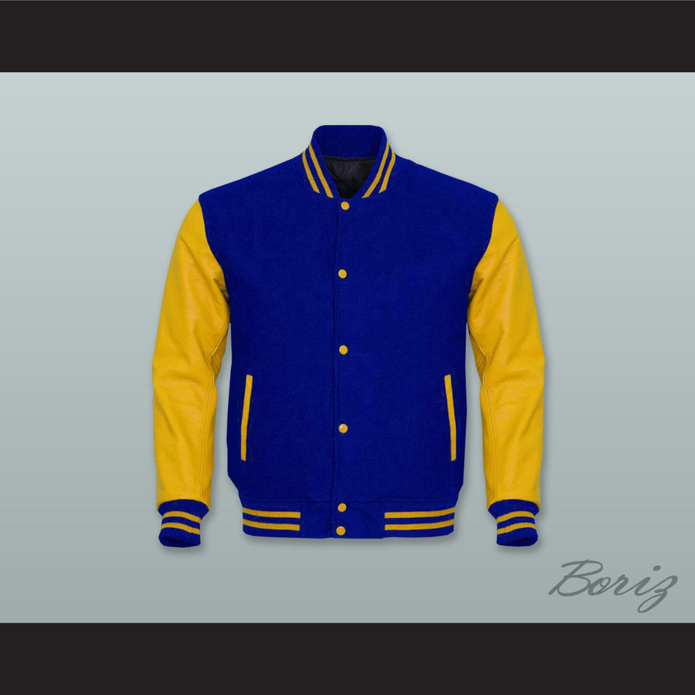 Royal Blue Wool and Yellow Gold Lab Leather Varsity Letterman Jacket