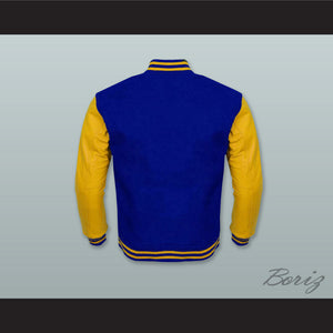 Royal Blue Wool and Yellow Gold Lab Leather Varsity Letterman Jacket