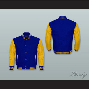 Royal Blue Wool and Yellow Gold Lab Leather Varsity Letterman Jacket