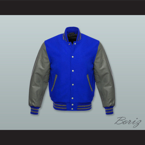 Royal Blue Wool and Gray Lab Leather Varsity Letterman Jacket