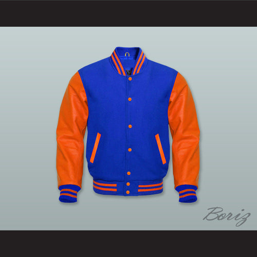 Royal Blue Wool and Orange Lab Leather Varsity Letterman Jacket