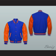 Load image into Gallery viewer, Royal Blue Wool and Orange Lab Leather Varsity Letterman Jacket