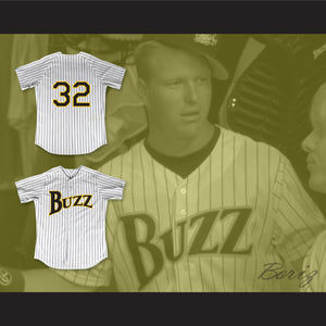 Rube Baker 32 Buzz White Pinstriped Baseball Jersey Major League: Back to the Minors