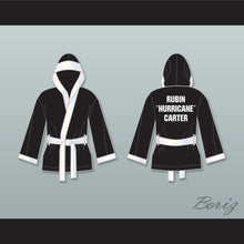 Load image into Gallery viewer, Rubin &#39;Hurricane&#39; Carter Black Satin Half Boxing Robe with Hood