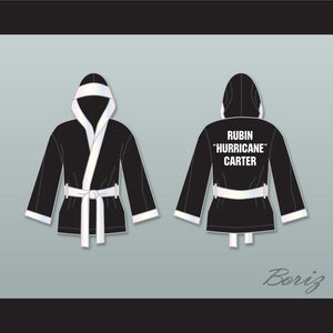 Rubin 'Hurricane' Carter Black Satin Half Boxing Robe with Hood