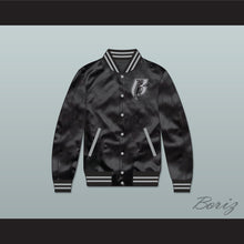 Load image into Gallery viewer, Ruff Ryders Black Varsity Letterman Satin Bomber Jacket