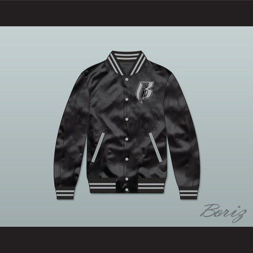 Ruff Ryders Black Varsity Letterman Satin Bomber Jacket