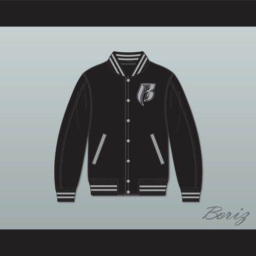 Ruff Ryders Black Varsity Letterman Jacket-Style Sweatshirt