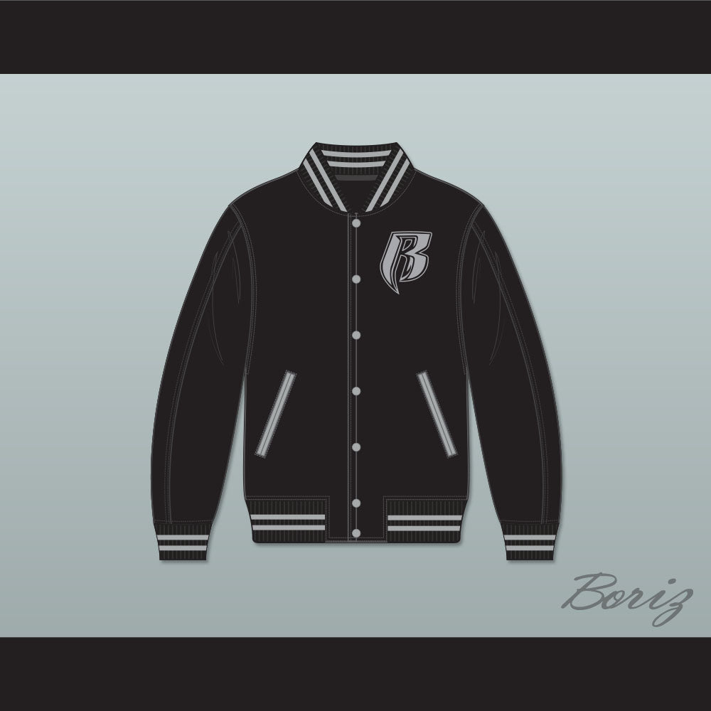 Ruff Ryders Black Varsity Letterman Jacket-Style Sweatshirt